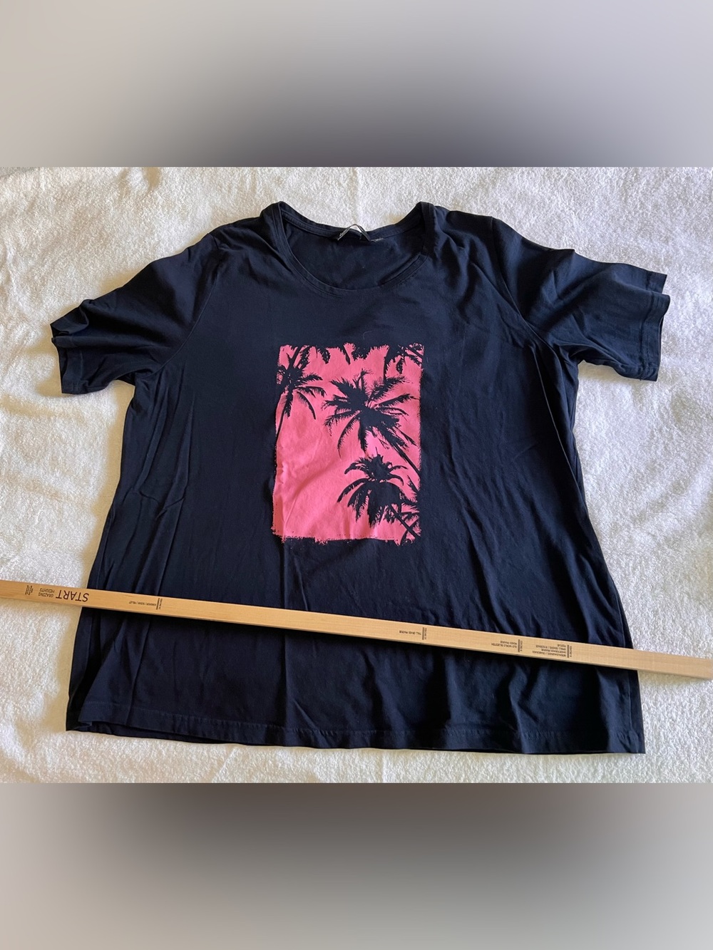 Ulla Popken Black Short Sleeve Tee with Pink Palm Print